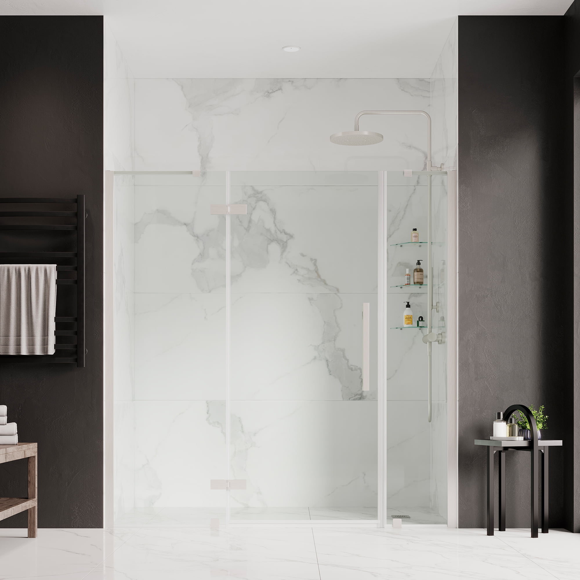 Tampa 66" x 72" Frameless Shower Kit with Satin Nickel Finish