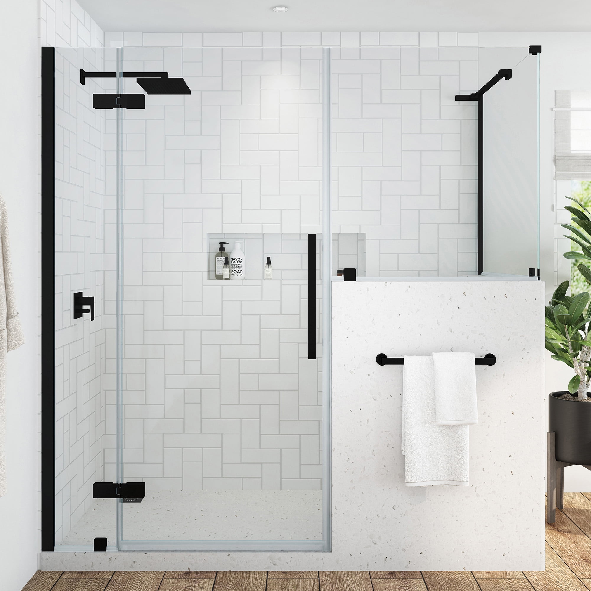 Tampa Black Frameless Corner Shower Kit with Tempered Glass
