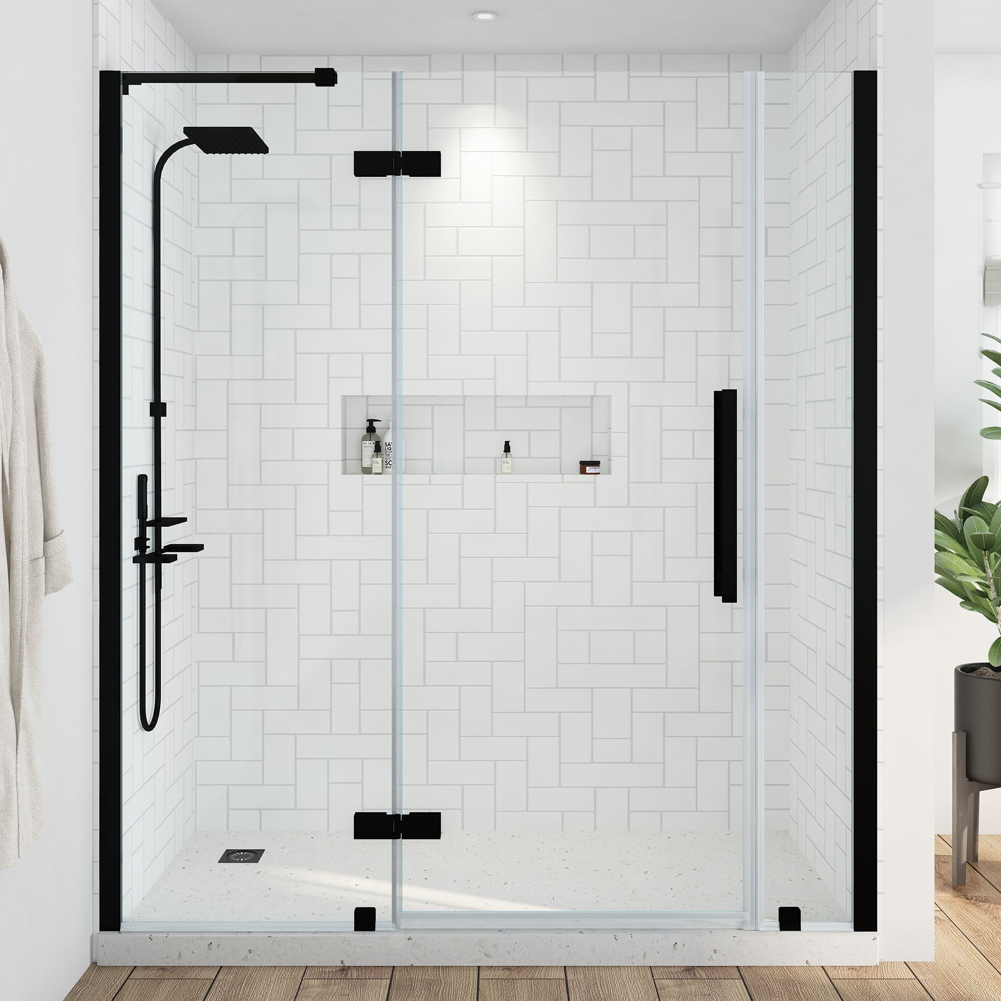 Ove Decors Tampa 68-1/16 in. W x 72 in. H Alcove Shower Enclosure with Pivot Frameless Shower Door in Black