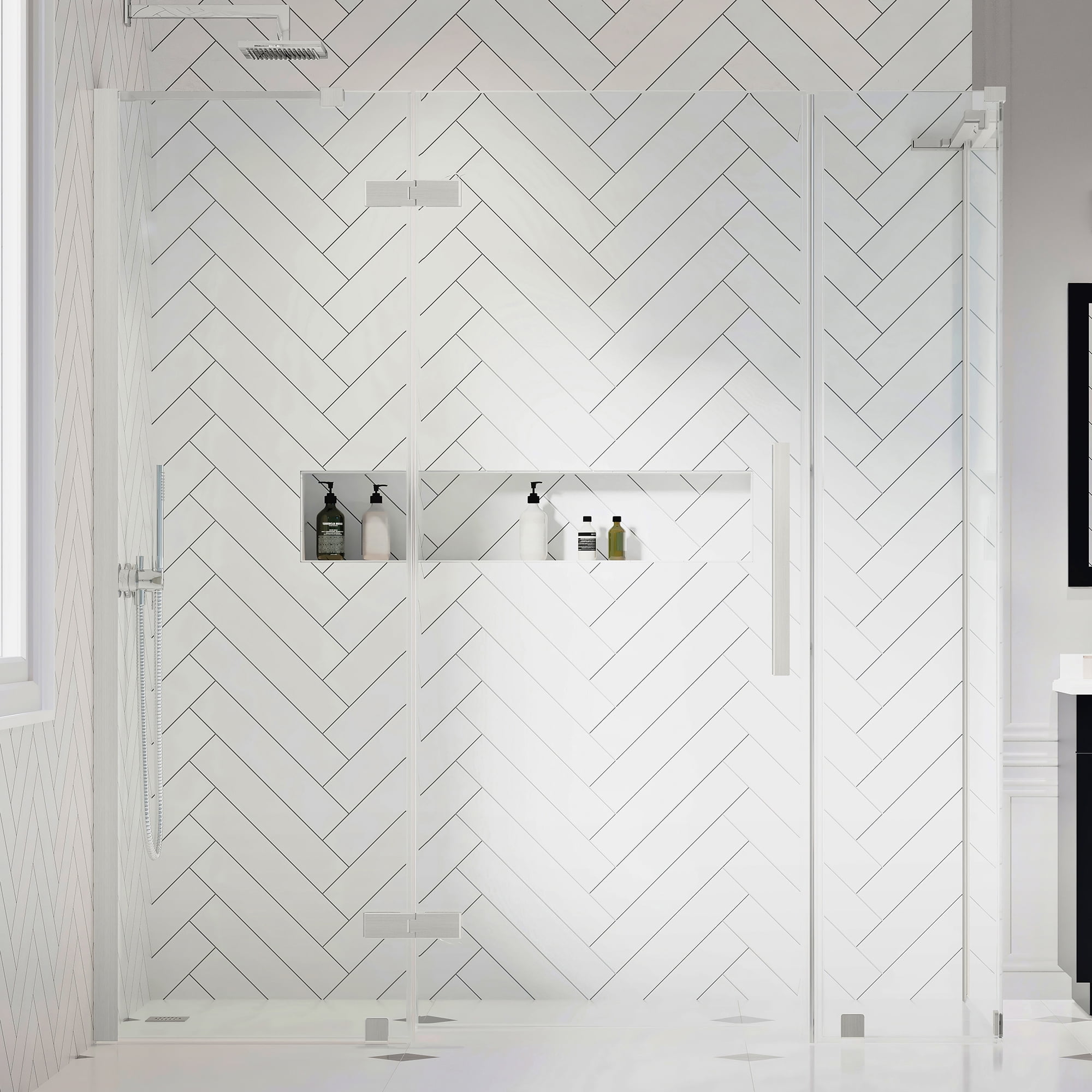 Tampa Satin Nickel Frameless Corner Shower Enclosure with Tempered Glass Panels