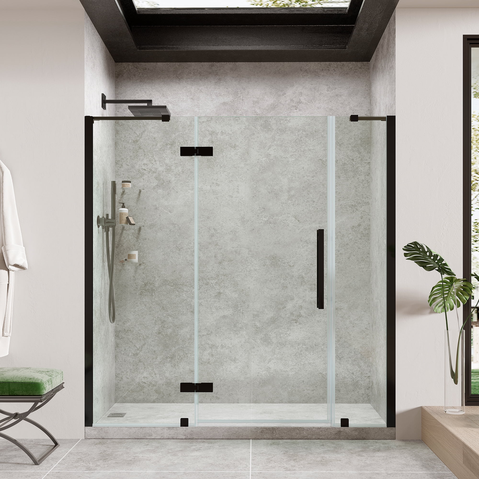 Tampa 72'' Black Frameless Rectangle Shower Kit with Shelves