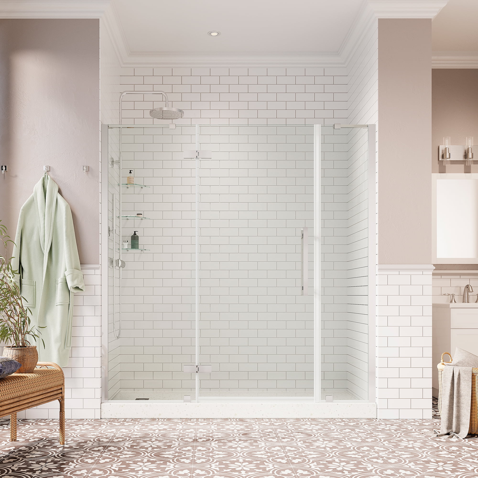 Tampa 72'' Chrome Frameless Hinged Shower Kit with Shelves
