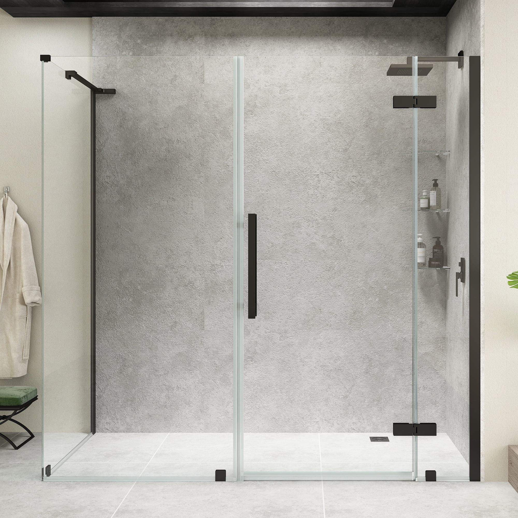 Tampa Black Frameless Corner Shower Kit with Shelves