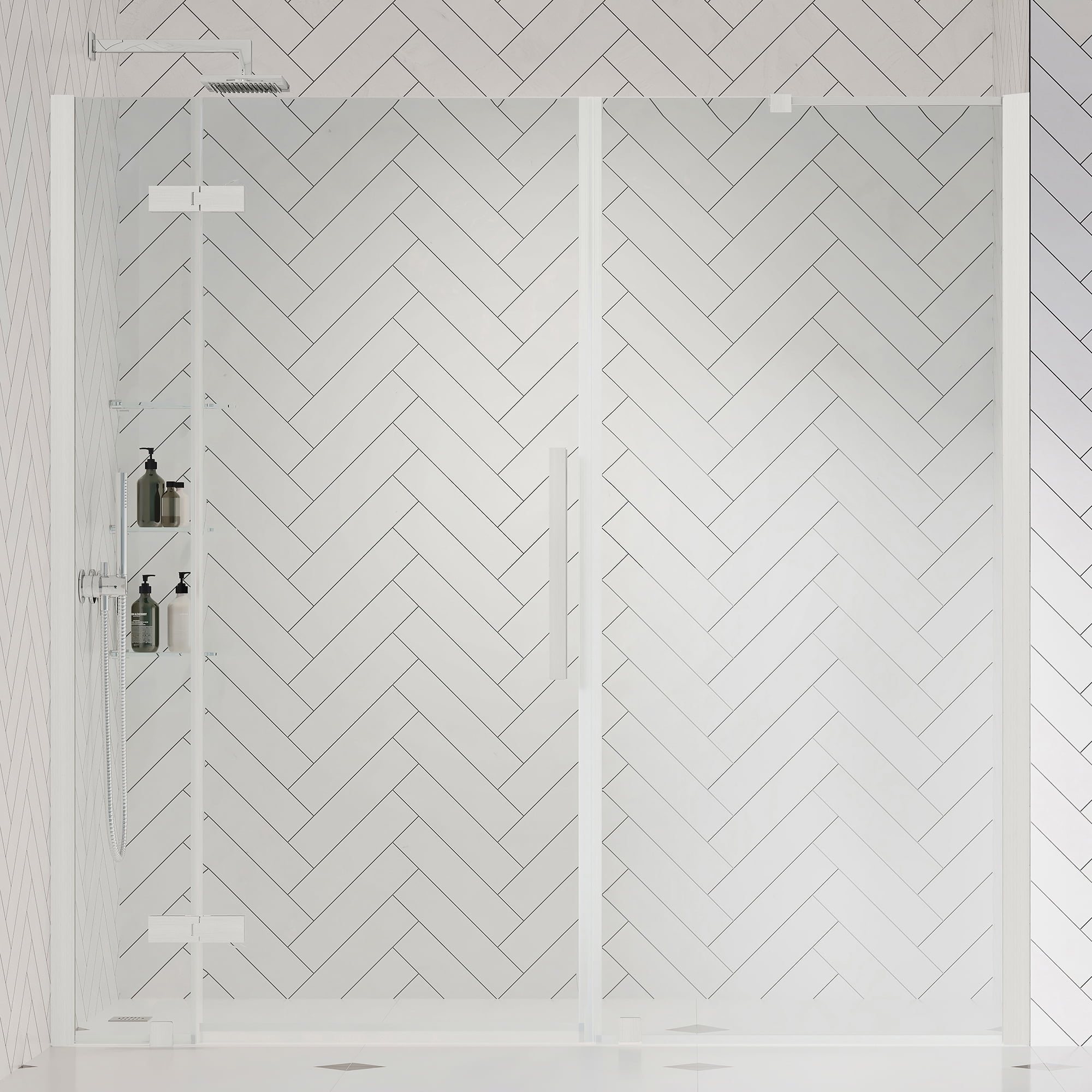 Tampa 73" Satin Nickel Frameless Shower Kit with Clear Glass Panels