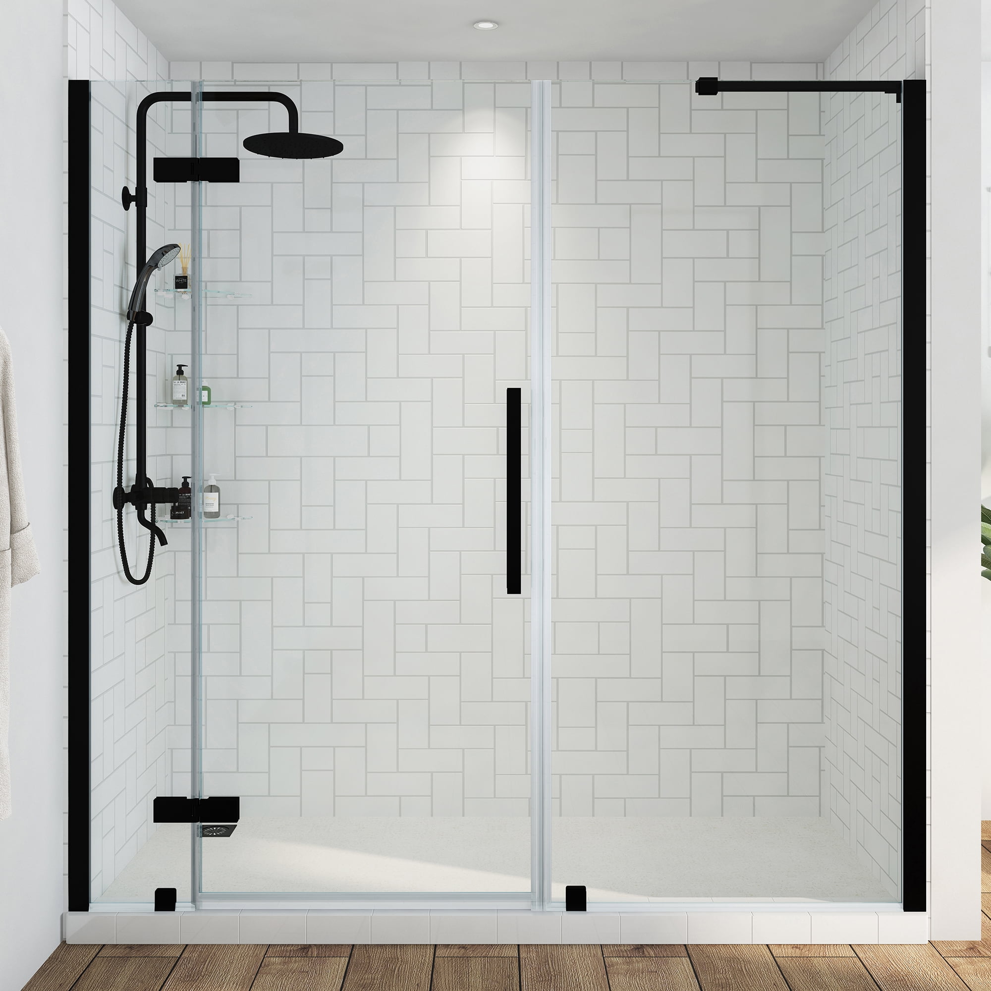 Tampa 75" Black Frameless Shower Kit with Shelves