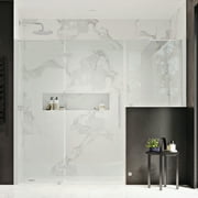 Ove Decors Tampa 76-1/8 in. W x 72 in. H Alcove Shower Enclosure with Pivot Frameless Shower Door in SN with Buttress Panel