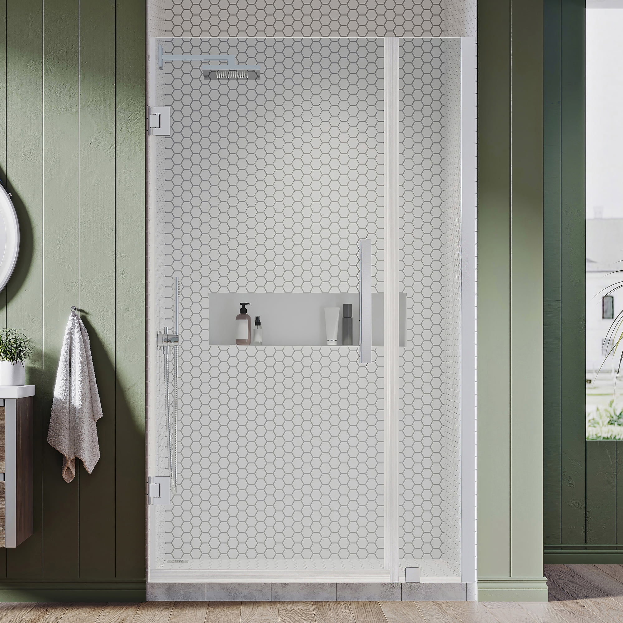 Ove Decors Tampa-Pro 31-1/16 in. W x 72 in. H Alcove Frameless Hinge Shower Door in Chrome