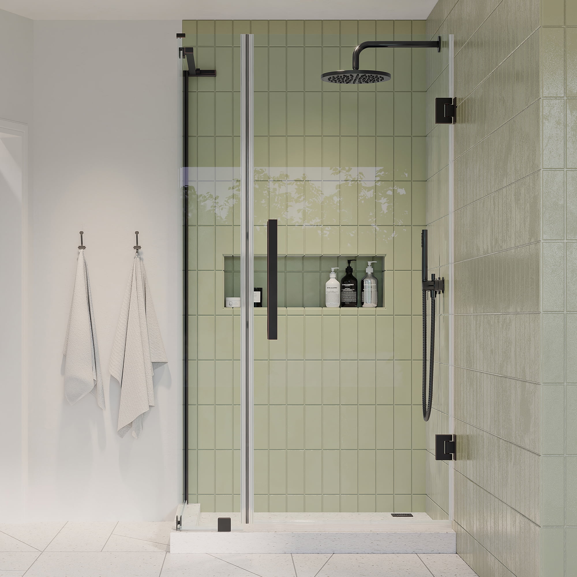 Tampa-Pro Oil Rubbed Bronze Frameless Corner Shower Enclosure with Tempered Glass