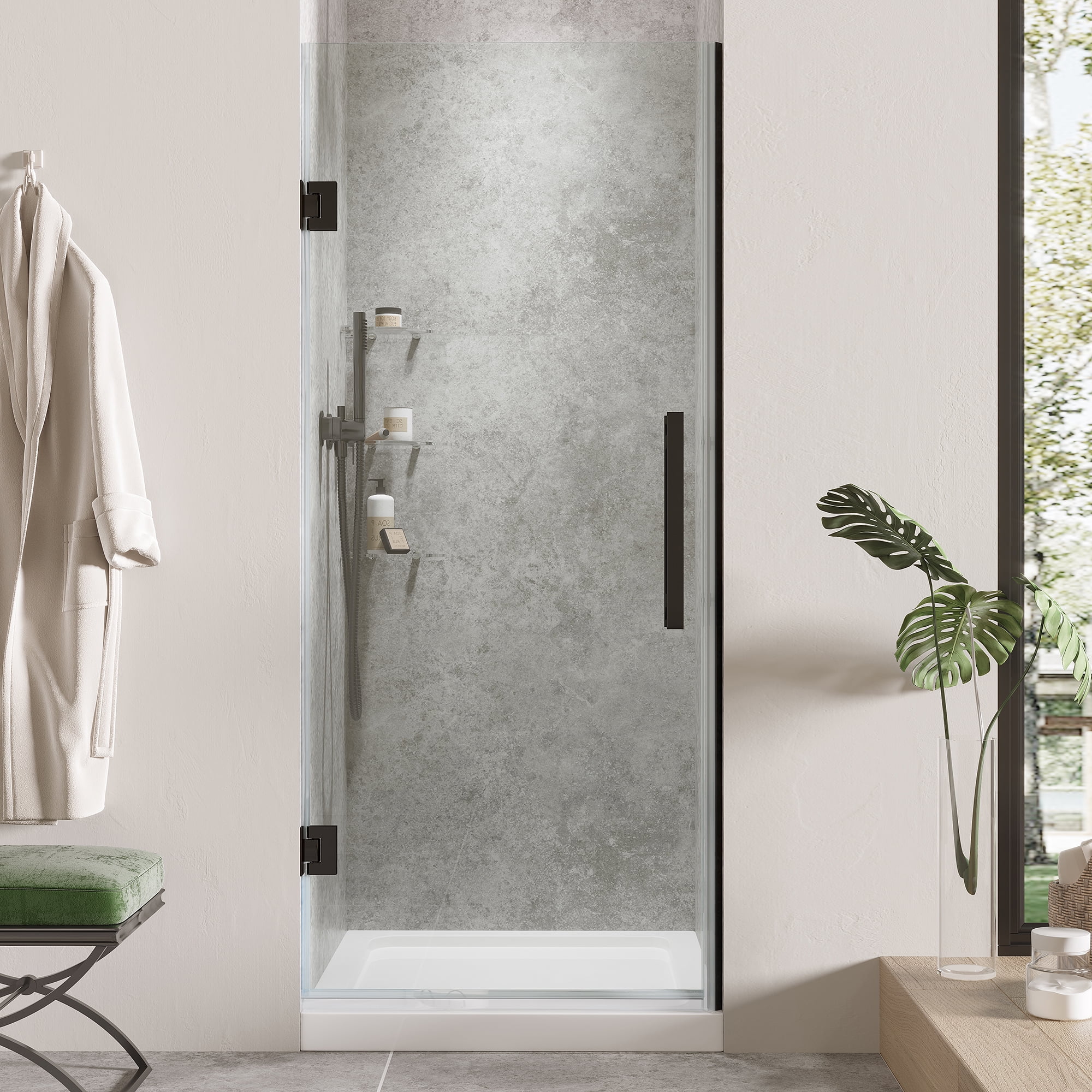 Tampa-Pro 32" Black Frameless Alcove Shower Kit with Shelves