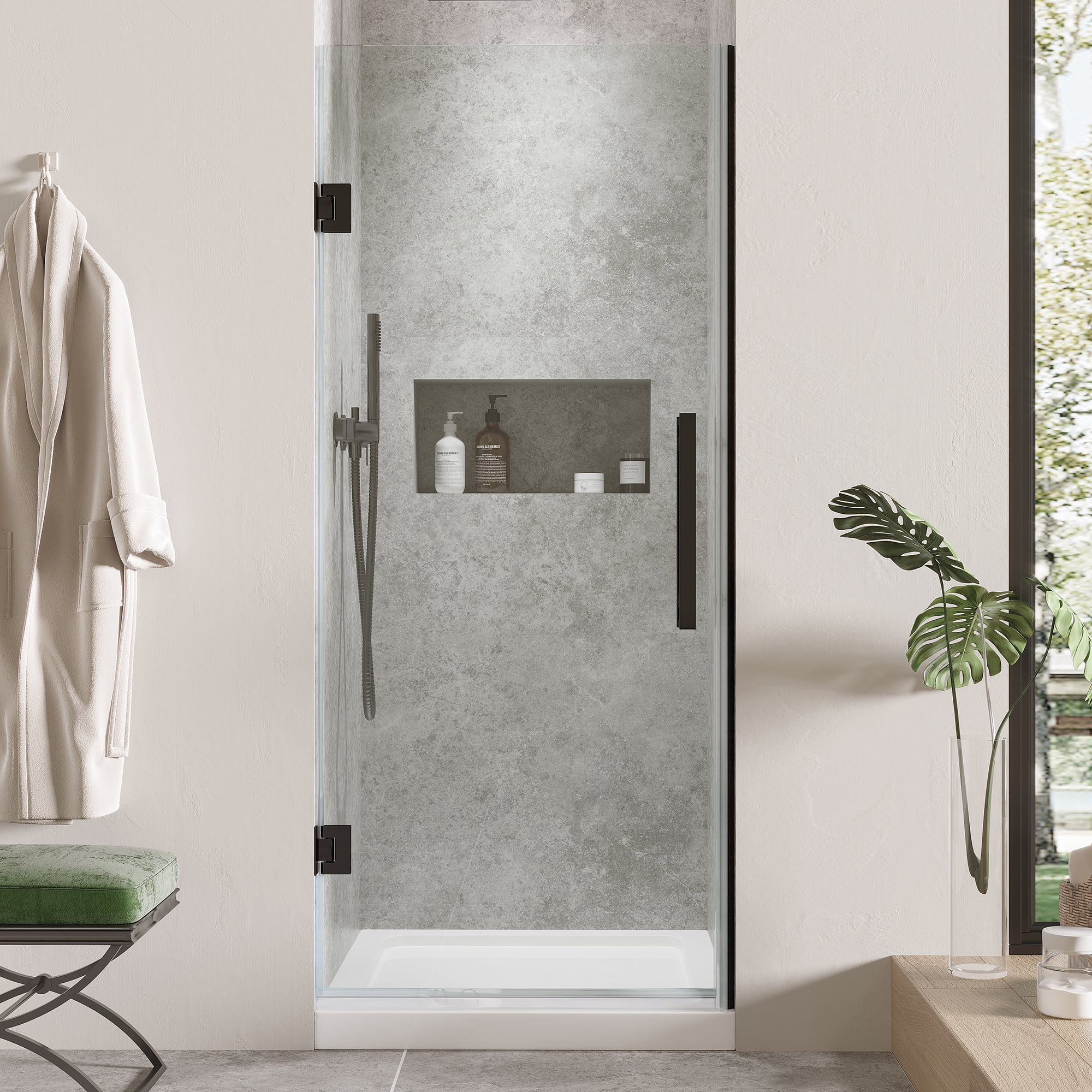 Tampa-Pro 32'' Black Frameless Rectangle Shower Kit with Acrylic Base