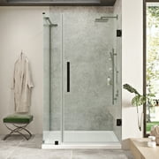 Ove Decors Tampa-Pro 34 in. L x 32 in. W x 72 in. H Corner Shower Kit with Pivot Frameless Shower Door in Black and Shower Pan