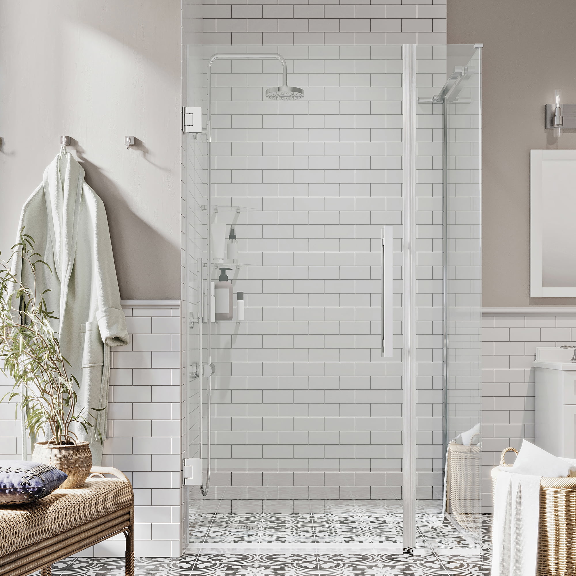 Chrome Frameless Corner Shower Enclosure with Tempered Glass Panels