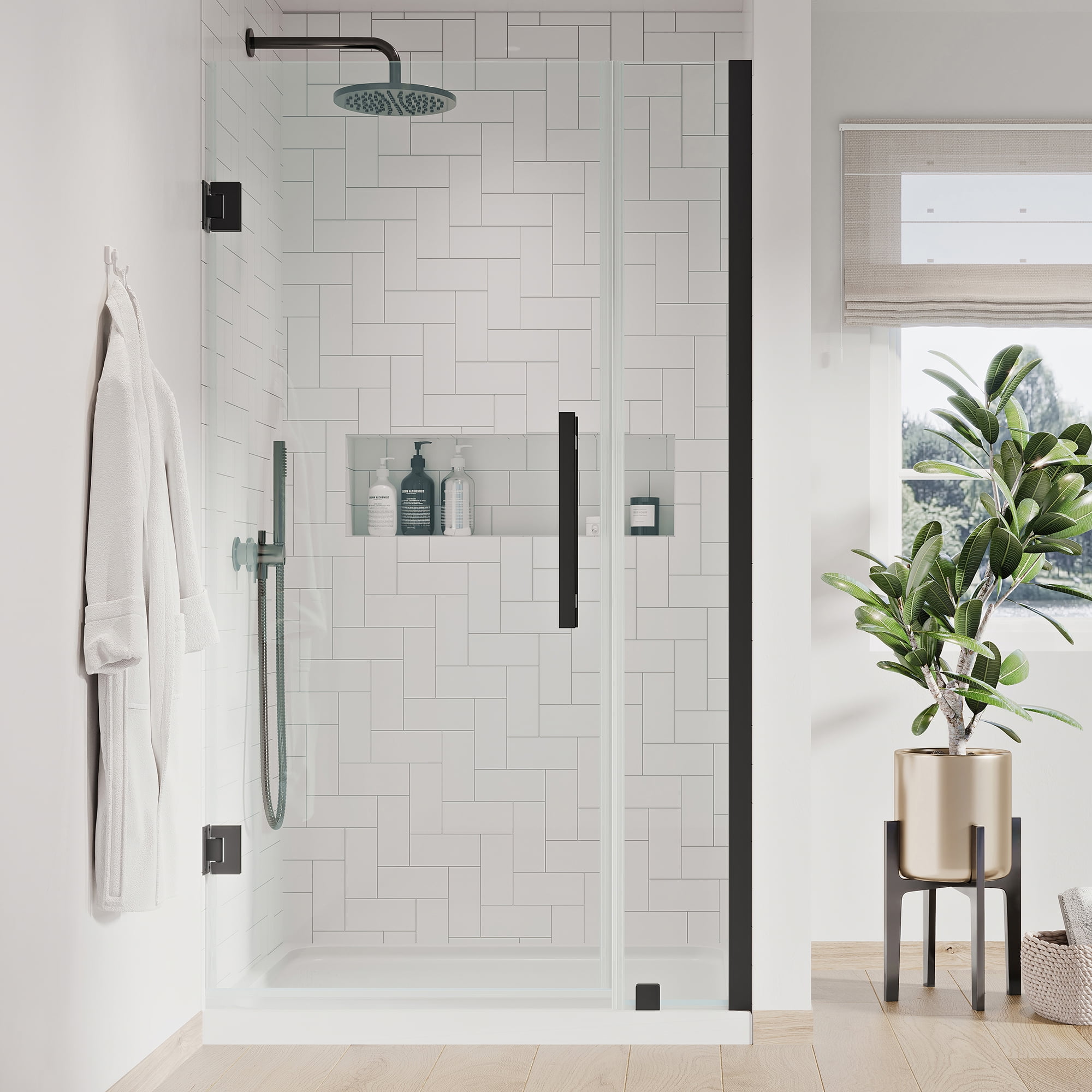Tampa-Pro 36" Black Frameless Shower Kit with Acrylic Base