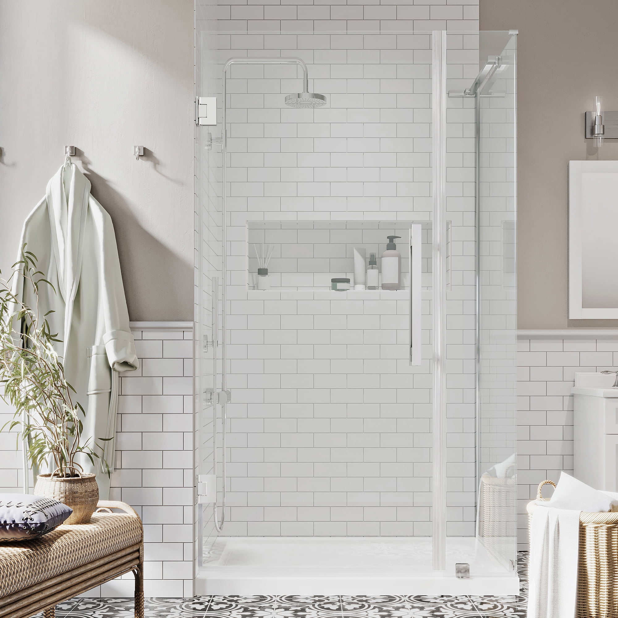 Endless Tampa-Pro 36'' Chrome Frameless Corner Shower Kit with Acrylic Base