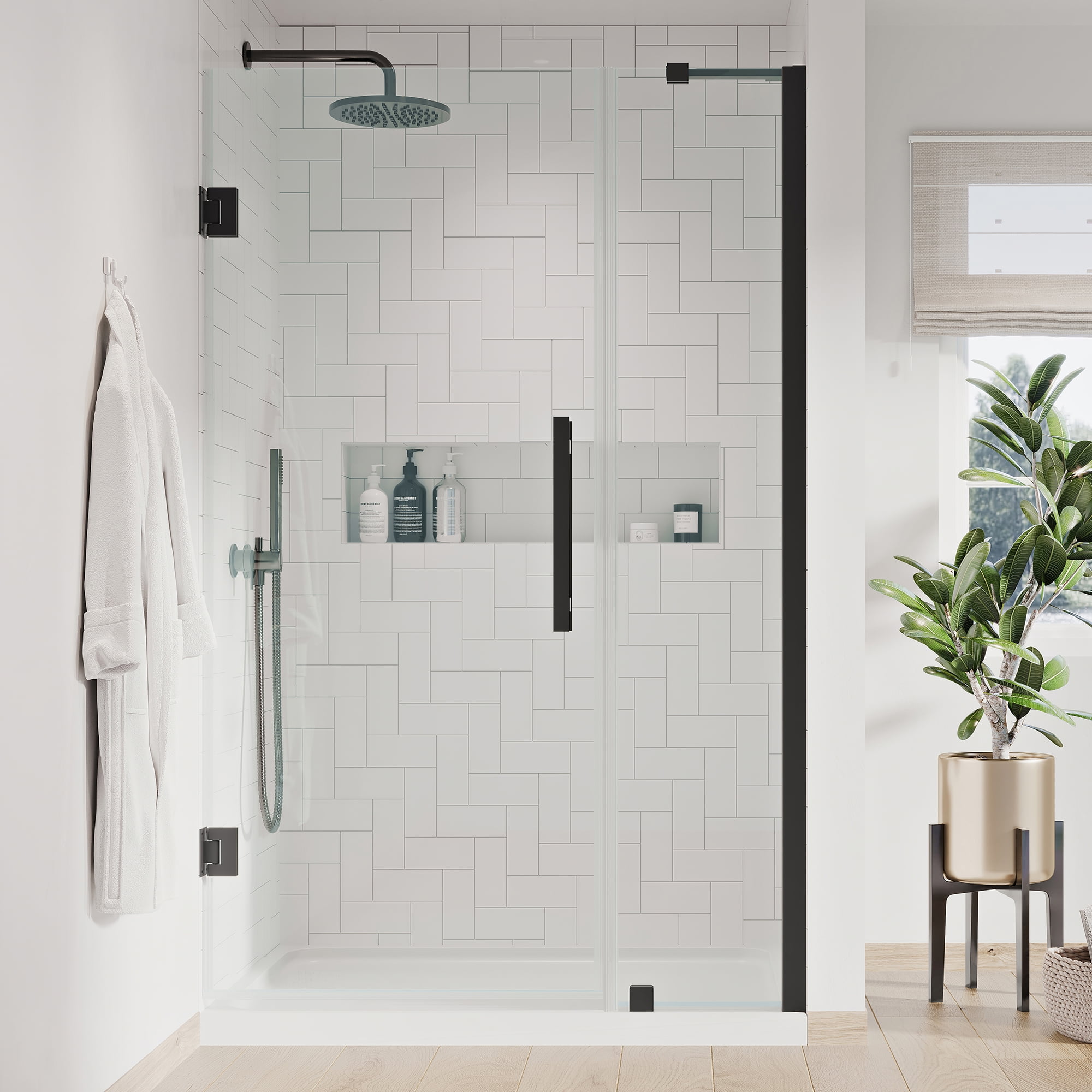 Tampa-Pro 38'' Black Frameless Rectangle Shower Kit with Acrylic Base