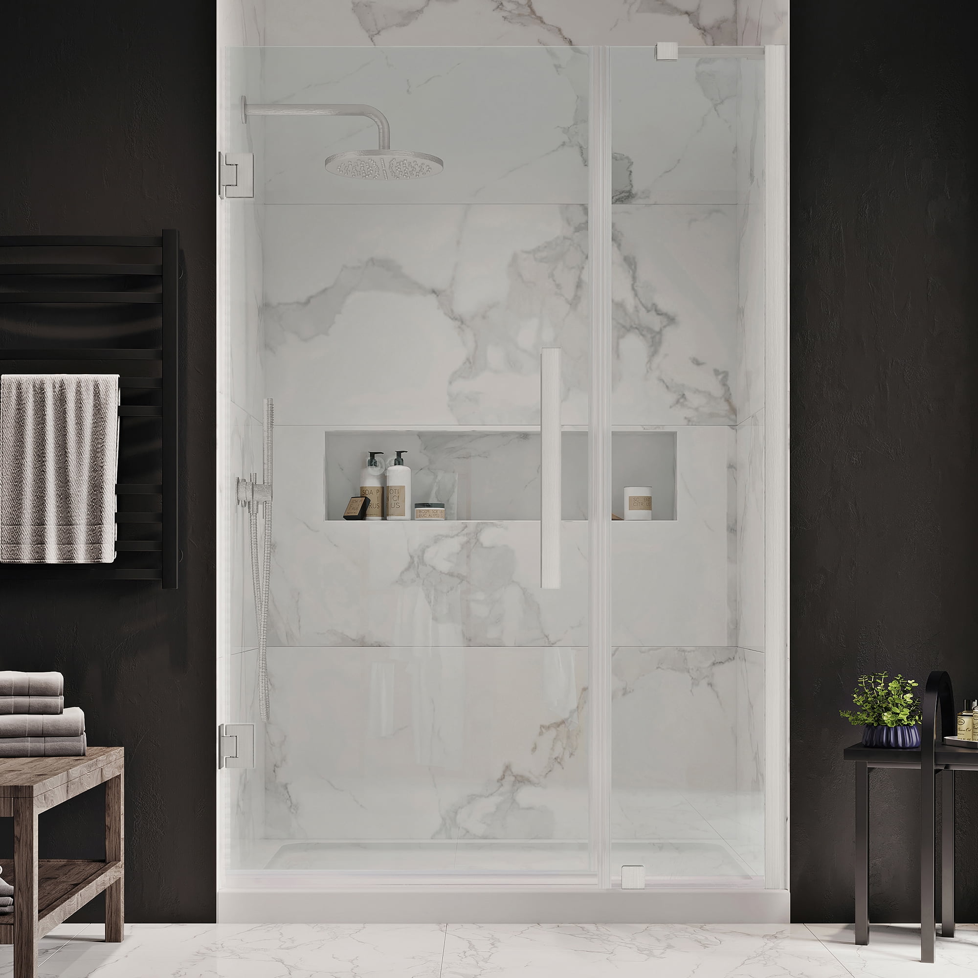 Tampa-Pro 38" Satin Nickel Frameless Shower Kit with Acrylic Base