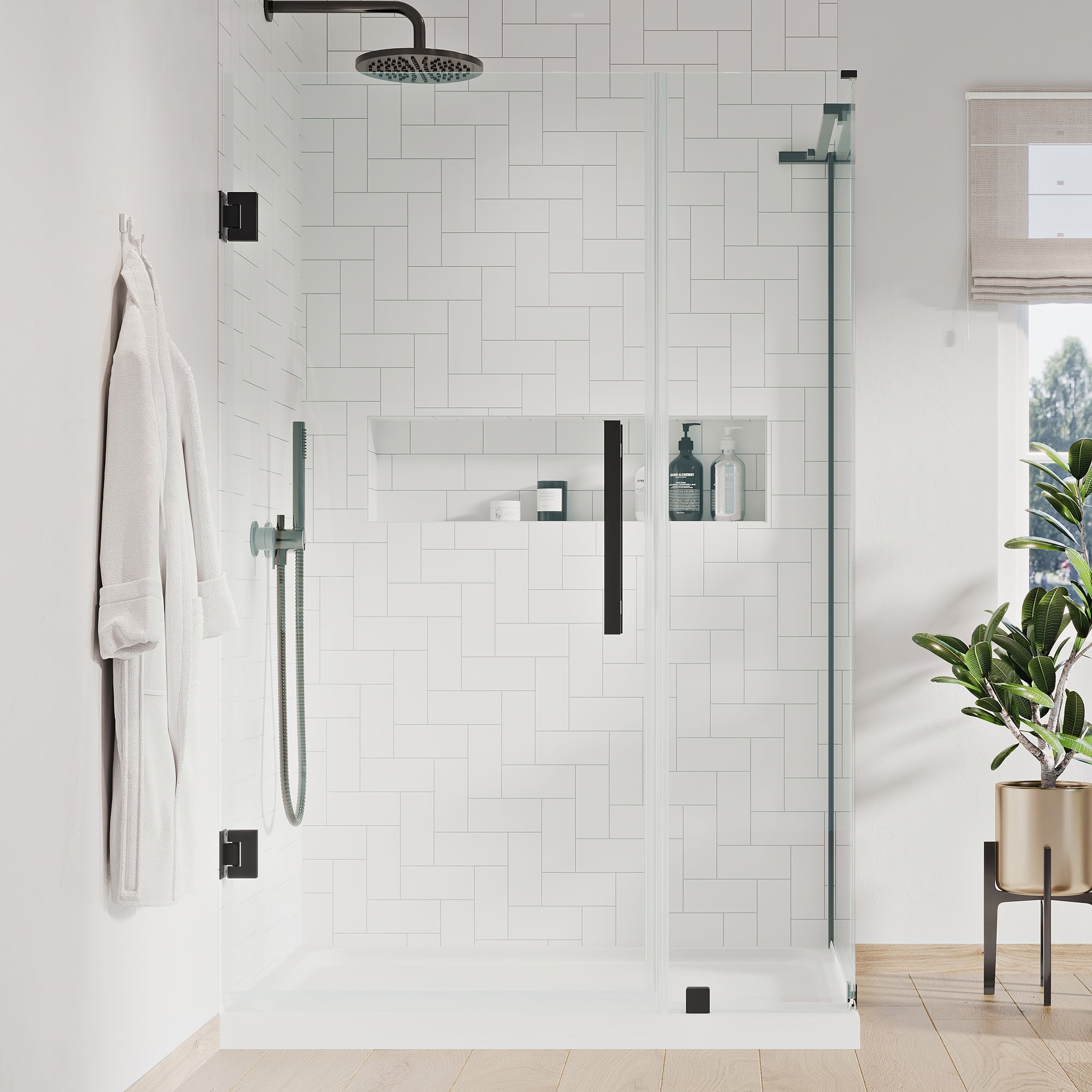 Tampa-Pro 38'' Black Frameless Corner Shower Kit with Acrylic Base
