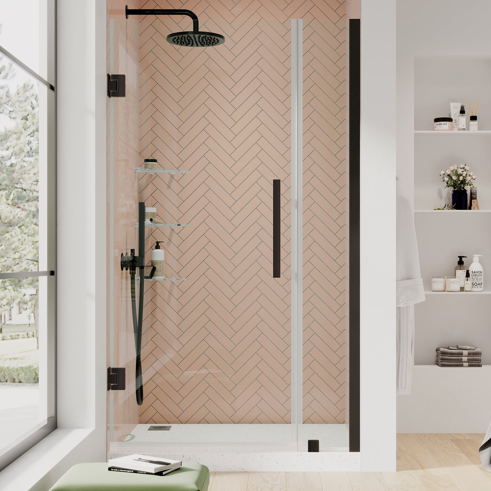 Tampa-Pro 41" Oil Rubbed Bronze Frameless Shower Kit with Shelves