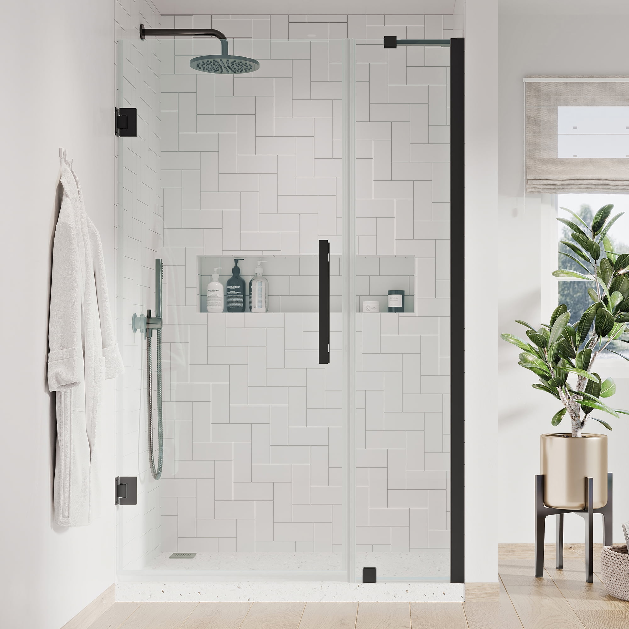 Tampa-Pro 43" x 72" Black Frameless Glass Shower Kit