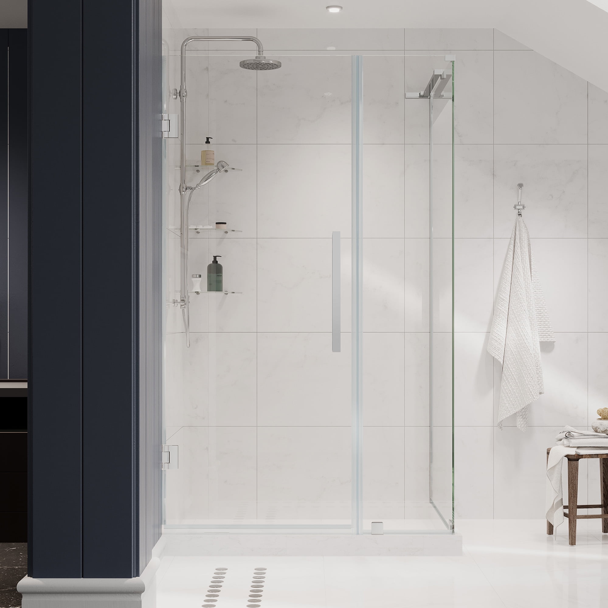 Tampa-Pro Chrome Frameless Corner Shower Enclosure with Shelves