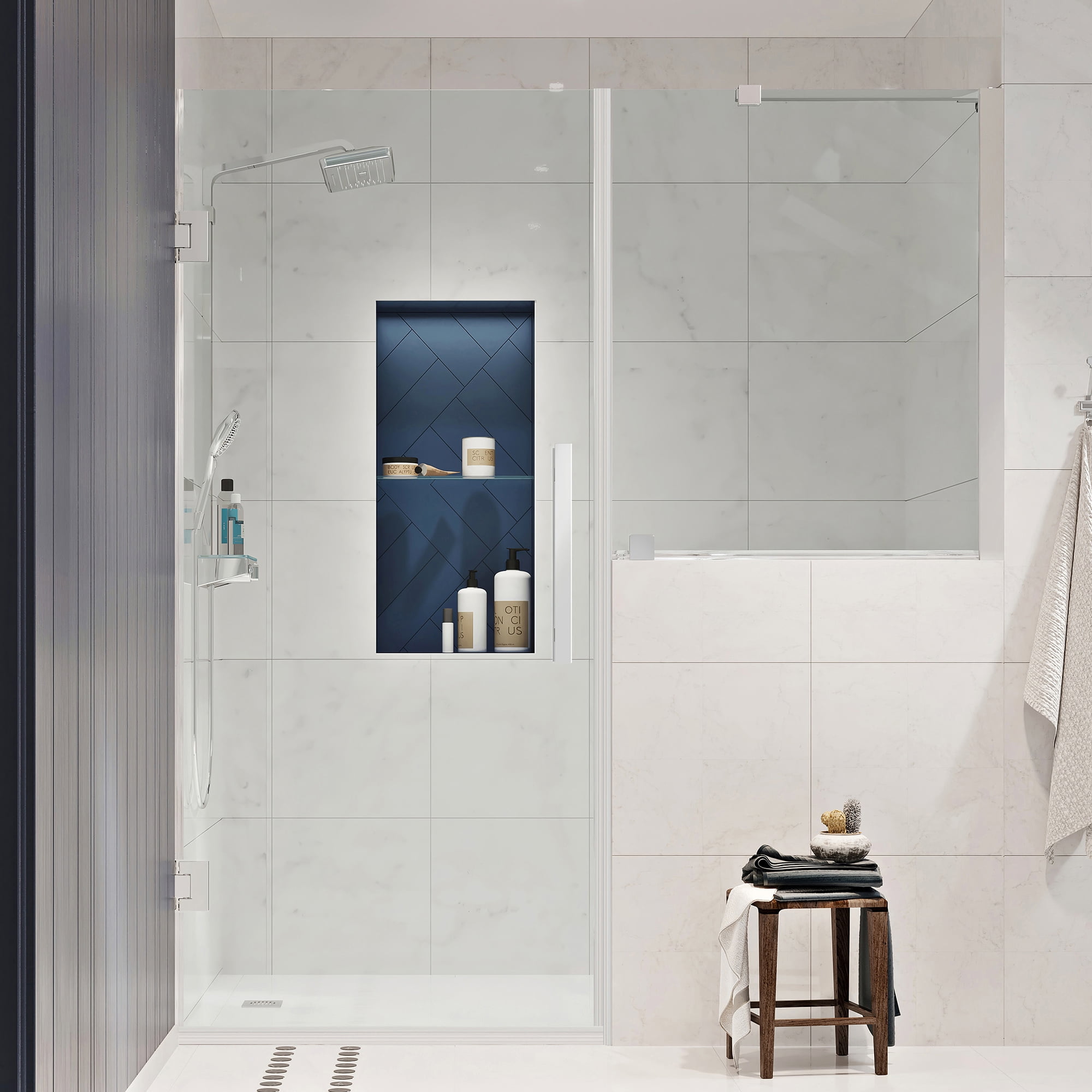 Chrome Frameless Hinged Shower Door Kit with Buttress Panel