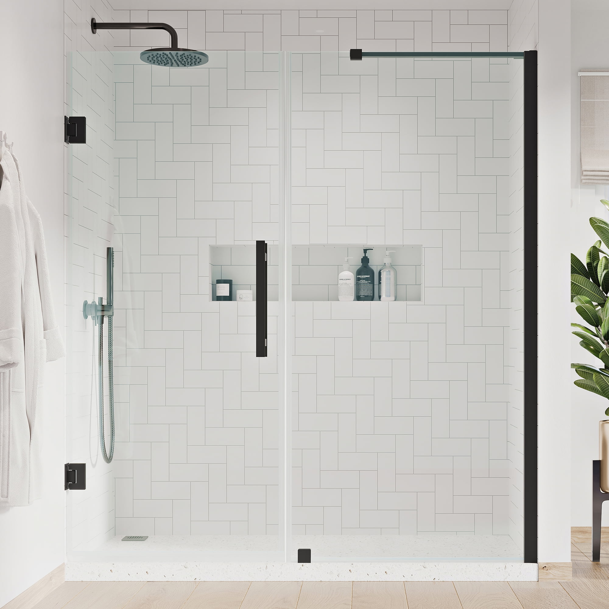 Tampa-Pro 56" x 72" Black Frameless Glass Shower Kit