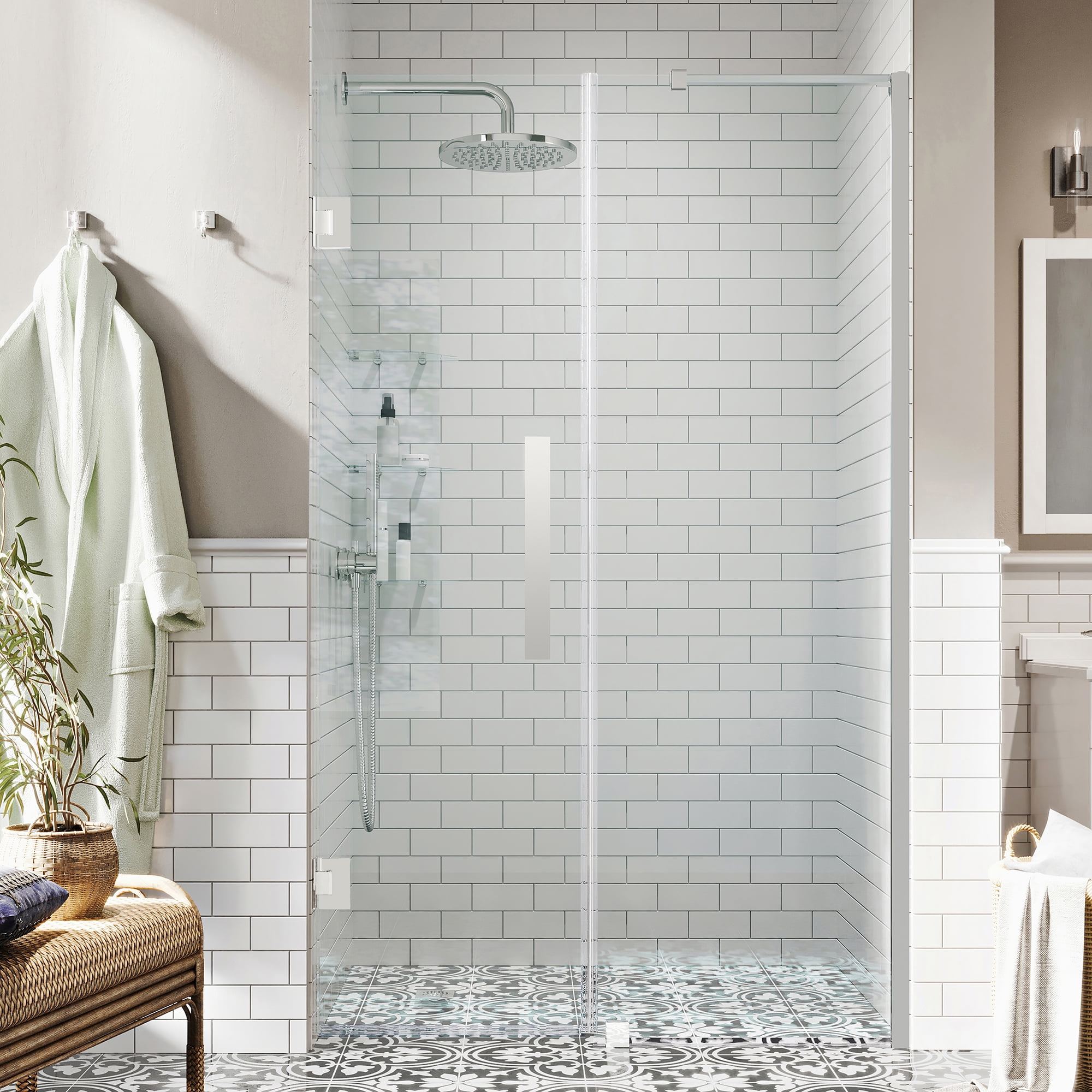 Tampa-Pro 58" x 72" Chrome Frameless Shower Kit with Shelves