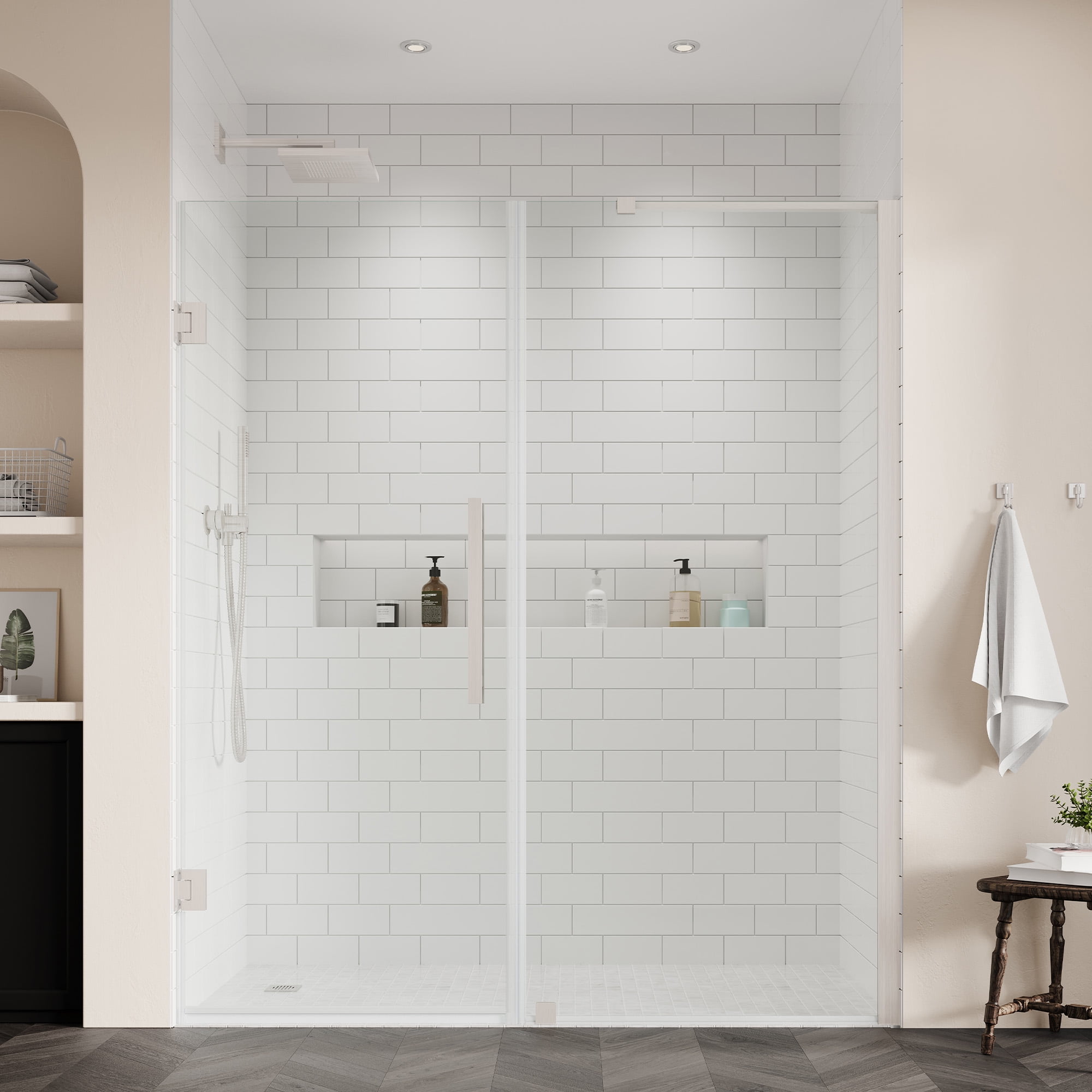 Tampa-Pro 58" x 72" Frameless Shower Door Kit in Satin Nickel