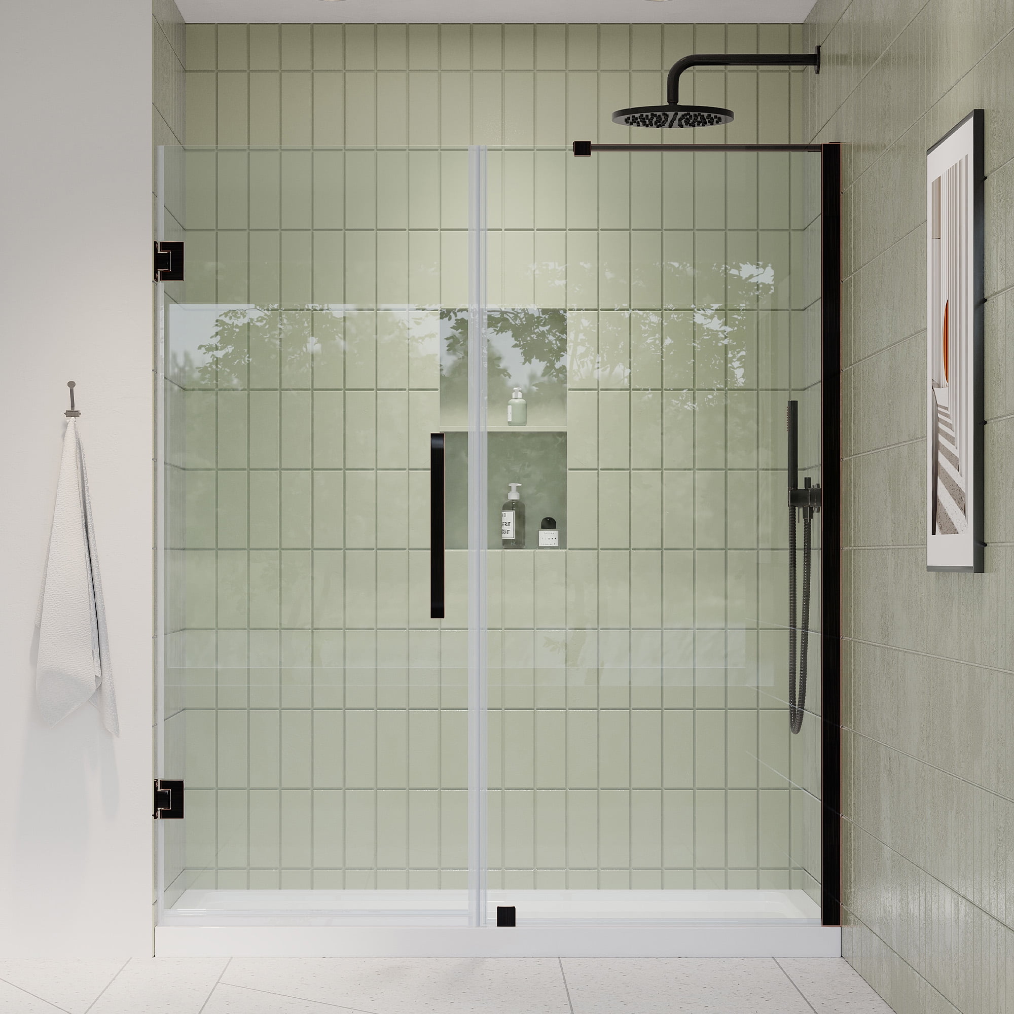 Tampa-Pro 60'' W x 72'' H Frameless Oil Rubbed Bronze Shower Kit