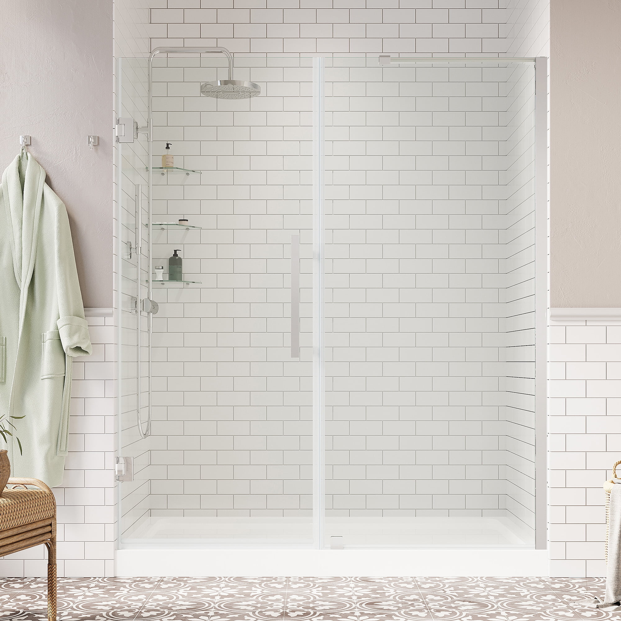 Endless Tampa-Pro 60'' W Chrome Frameless Rectangle Shower Kit