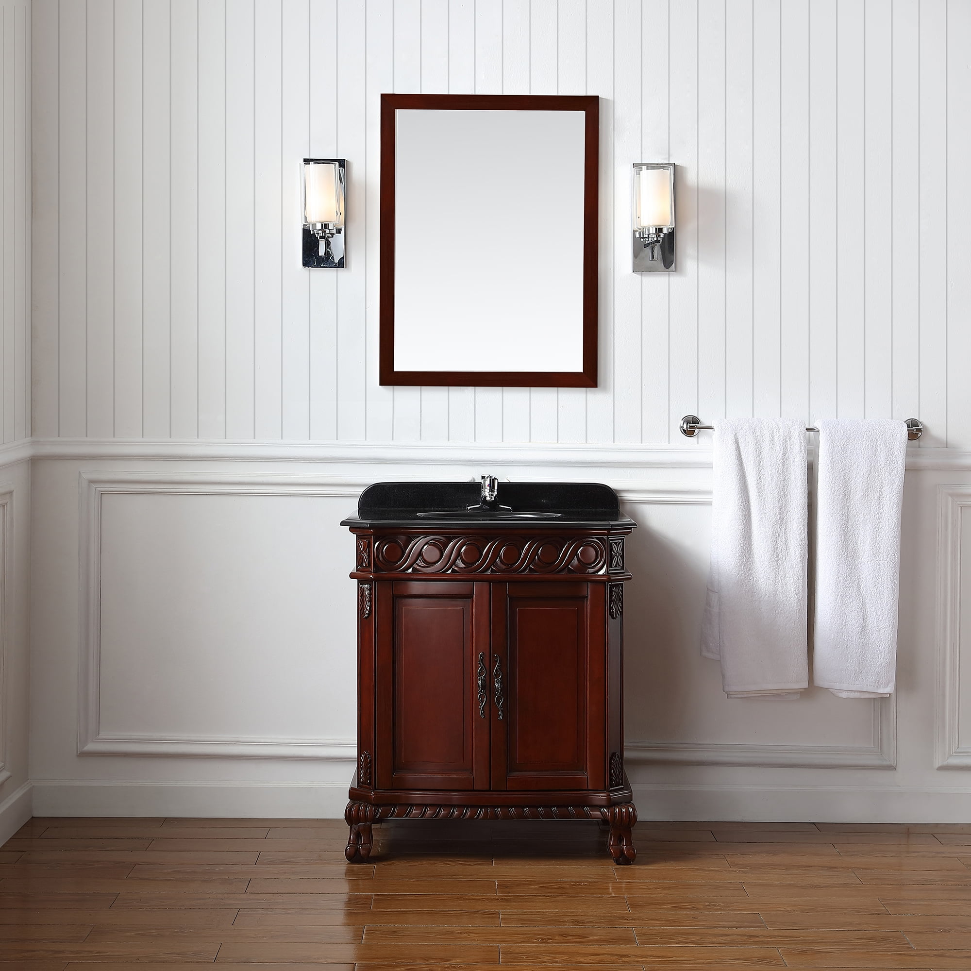 Wall-Mounted Bathroom Vanity in Dark Cherry - Decora