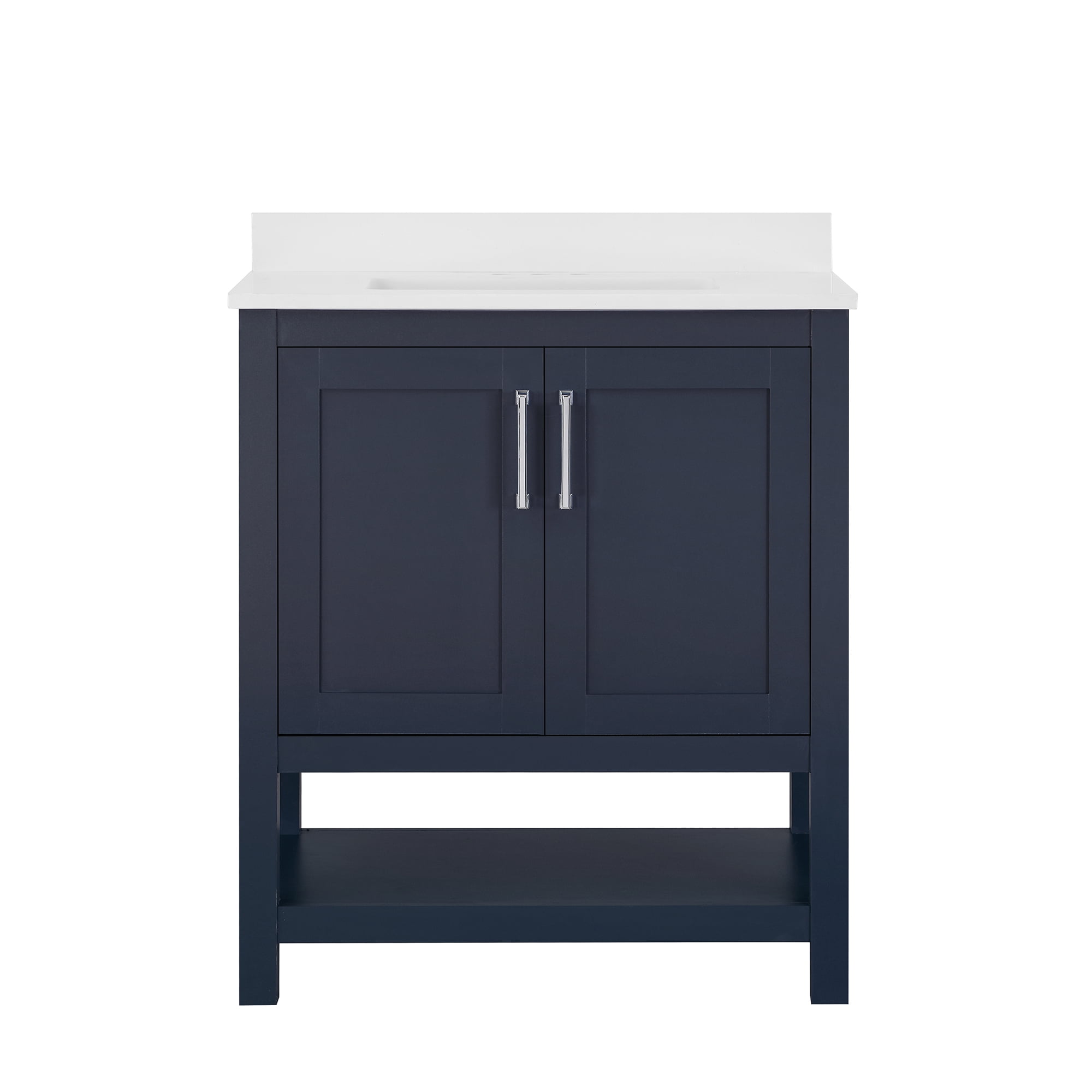 Midnight Blue Freestanding Bathroom Vanity with Marble Top, 30 Inch