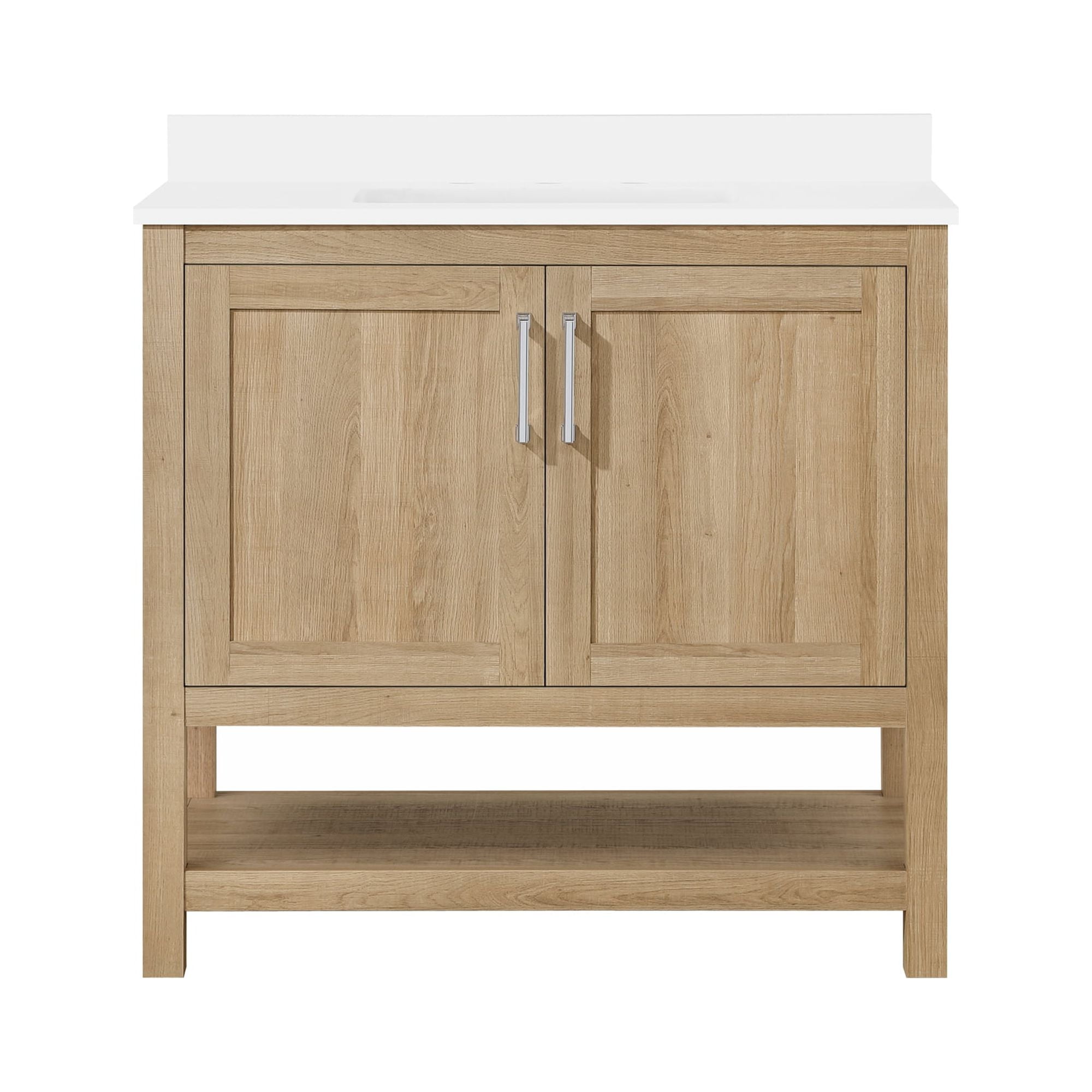 Vegas 36" White Oak Freestanding Bathroom Vanity with Marble Top