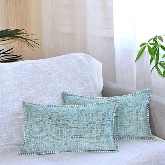 Oveesha 12" x 20" Light Turquoise Textured Soft Chenille Lumbar Pillow Covers (2 Count)