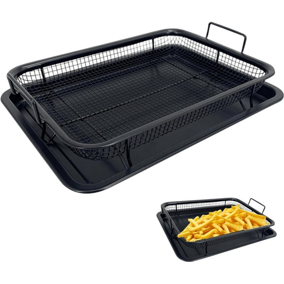Oven Air Fryer Basket and Tray: Stainless Steel Air Fryer Pan Crisper Tray for Oven, Air Fryer Basket for Oven, 13"L x9" W Non-Stick Baking Sheet with Wire Rack, Microwave Bacon Tray (Black)
