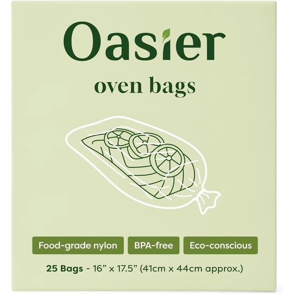 Oven Bags, 25 Count, Large Size 16" x 17.5", Roasting Bags for Oven Cooking & Baking, Easy Clean Lock in Flavor & Moisture