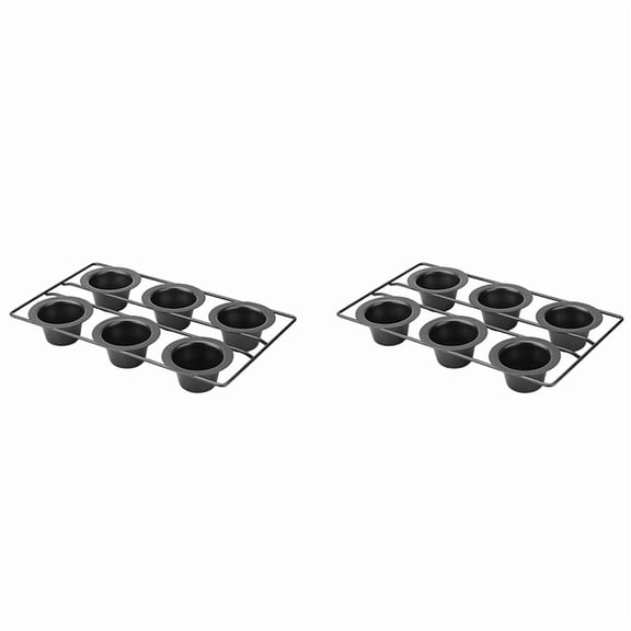 Oven-Baked Carbon Steel 6-Cup Nonstick Popover Pan Muffin Cupcake Bakeware - 2-Pack
