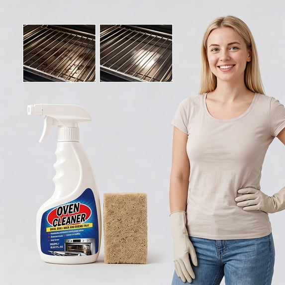 Oven Cleaner 16.9 fl oz with Scouring Pad, Heavy Duty Degreaser for Oven Interior Baking Tray Rack Carbonized Stain Removal