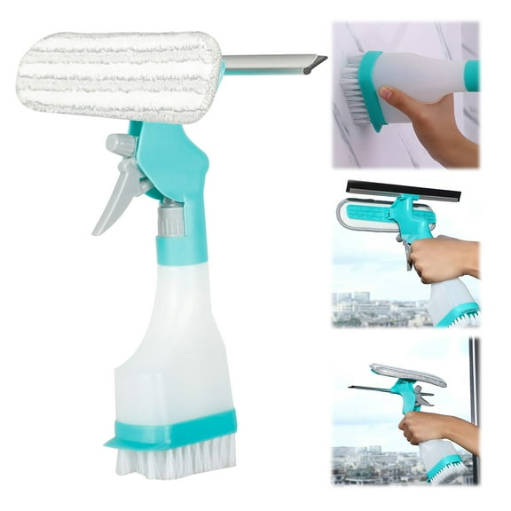 Oven Cleaning Brush,4 In 1 Window Cleaning Kit Window Vacuum Squeegee Window Cleaner Tool With Spray Brush Cleaner Wipe Multihead Cleaning Brush For Shower Wall Glass Car Windshield Countertop