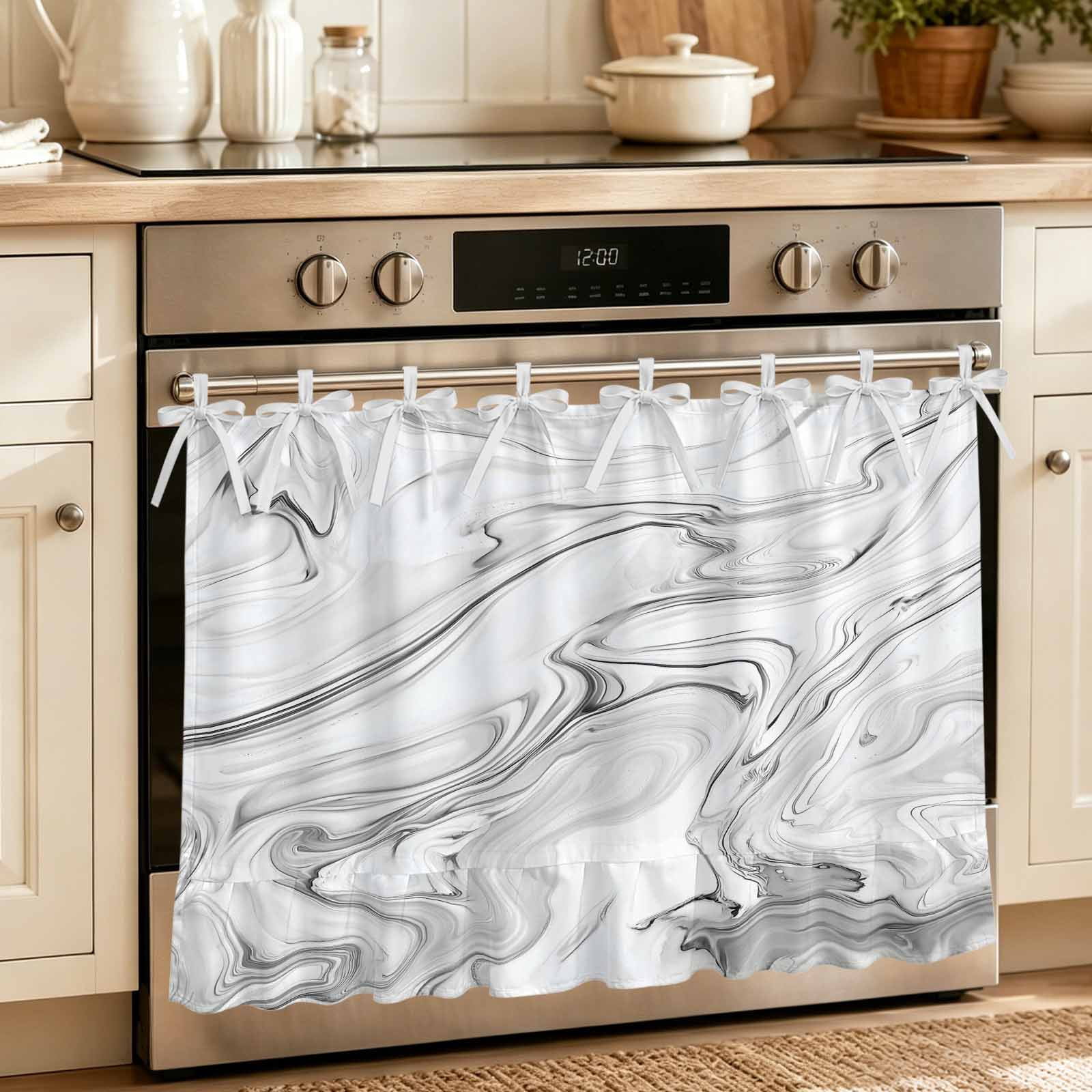 Oven Curtain for Kitchen, Abstract Waves Water Ripple Stove Curtain ...