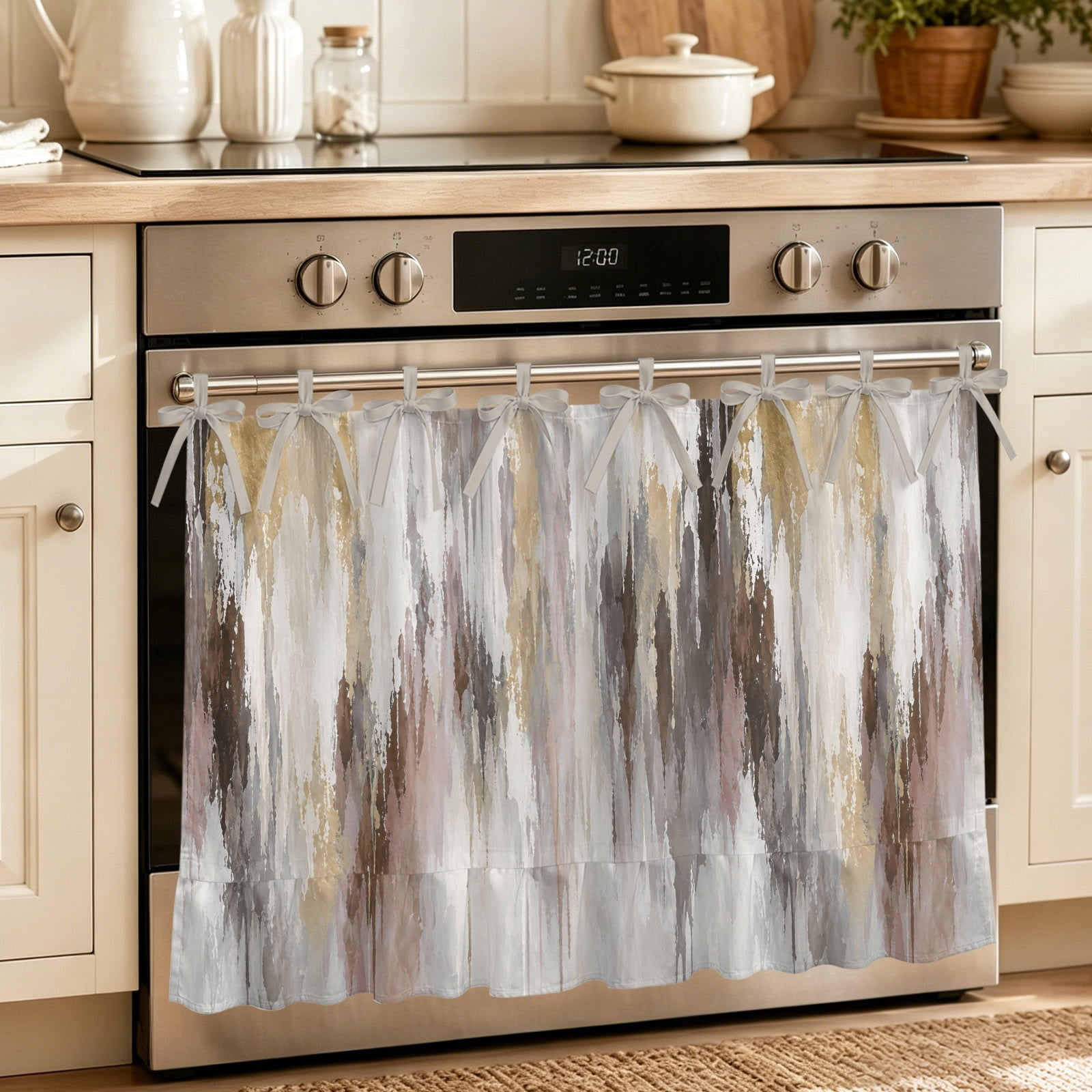 Oven Curtain for Kitchen, Abstract Vintage Art Stove Curtain With ...
