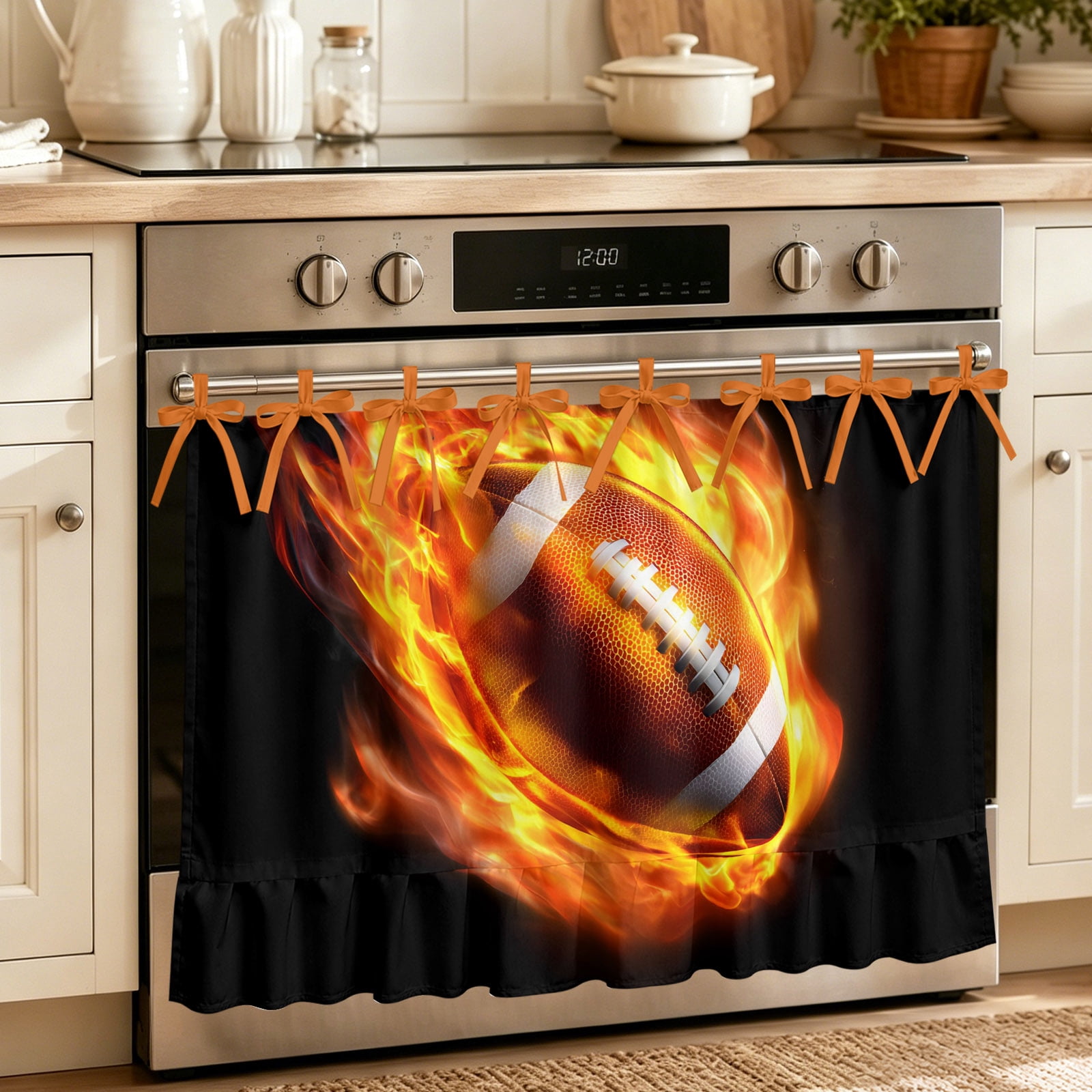 Oven Curtain for Kitchen, Rugby Flame Abstract Style Stove Curtain With ...