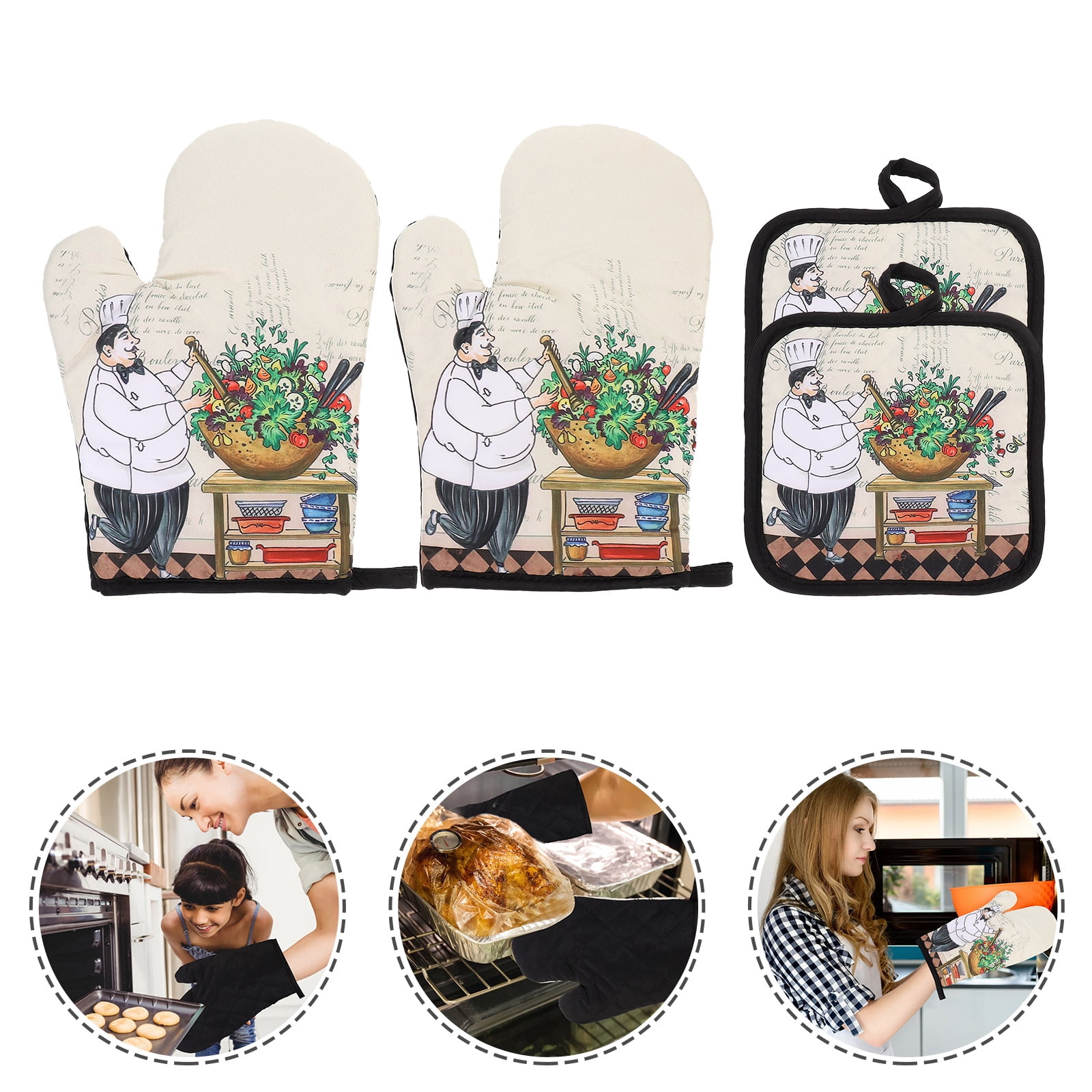 Oven Glove 2 Sets Household Heat Resistant Mitten Oven Gloves Anti