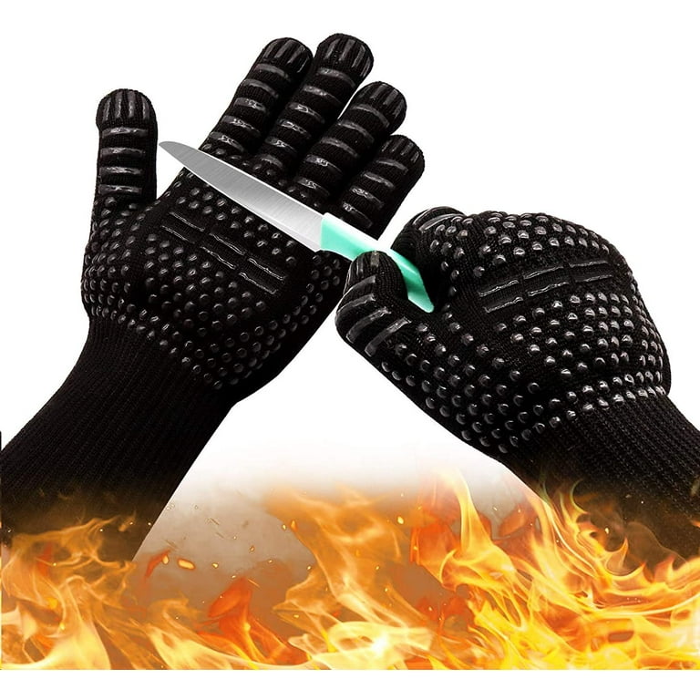 Heat Resistant Gloves, Cut-Resistant Grill Gloves, Non-Slip Silicone BBQ Gloves, Kitchen Safe Cooking Gloves for Men, Oven Mitts,Smoker,Barbecue