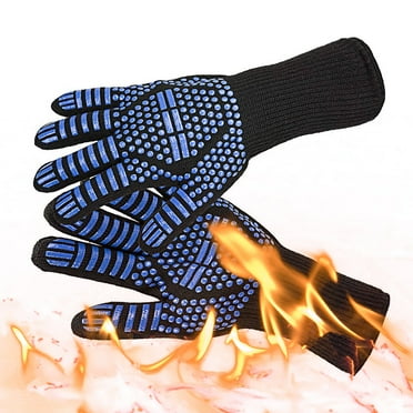 Oven Gloves 932°F Extreme Heat Resistant Gloves - Silicone Non-Slip Oven Mitts with Finger, Kitchen Outdoor Cooking Glove for BBQ, Baking, Grilling, 1 Pair