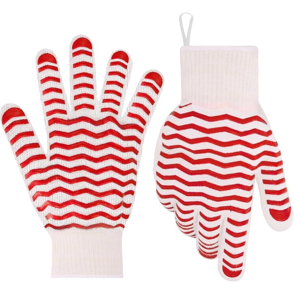 Oven Gloves 932?F Oven Mitts with Fingers, Heat Proof BBQ Grill Gloves Fireproof Gloves for Kitchen Cooking Grilling Baking