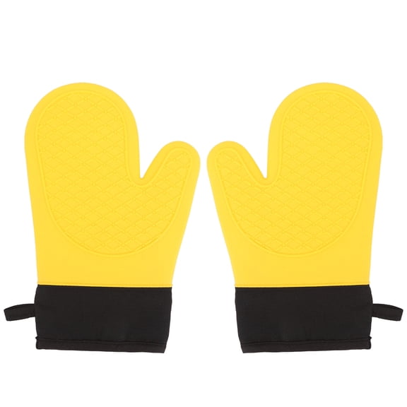 Oven Gloves, Silicone Non Slip 2Pcs Cotton Cuffs Lining Comfortable Wearing Heat resis tant Kitchen Mitts  For Cooking Bakery