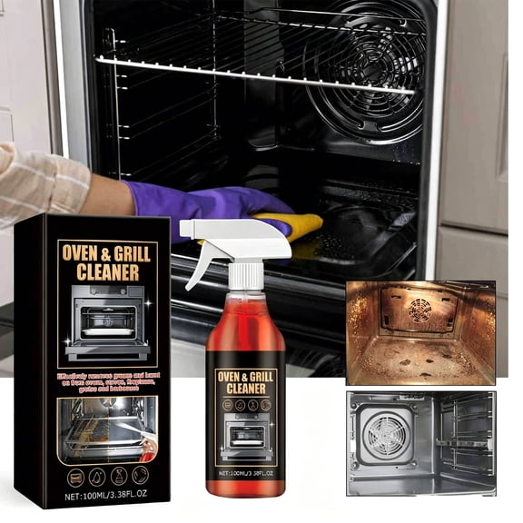 Oven Grill Foam Cleaner, Baking Grease Remover, Dissolves Burnt Carbon for Stovetop Range Hood Microwave BBQ Grates Kitchen, Black, 3.38 fl oz