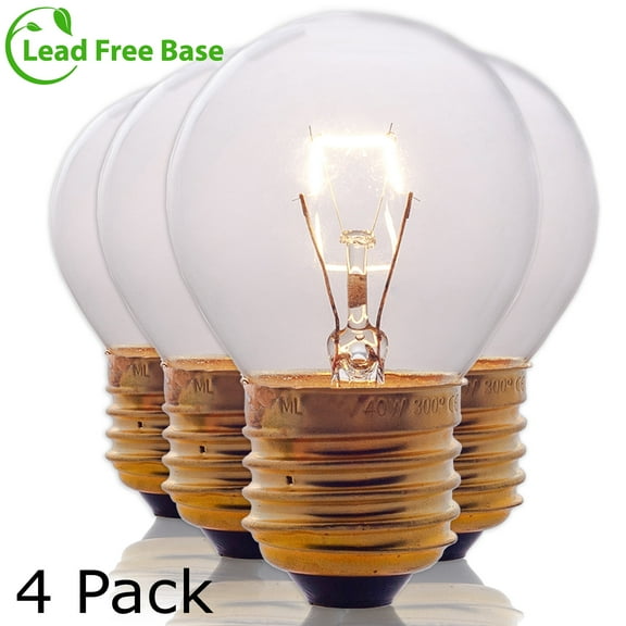 Oven Light Bulb - 40 Watt Appliance Replacement Bulbs for Oven - Stove, Refrigerator, Microwave. Incandescent - High Temp G45 E26/E27 Socket. Standard - 400 Lumens Warm White. 4 Pack