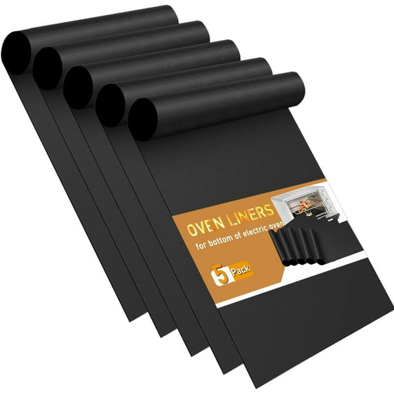 Oven Liners for Bottom of Oven - 5 Pack Large Heavy Duty Mats 17”x25” Non-Stick Reusable Liner for Electric Gas Toaster Ovens Grills - Kitchen Accessory to Keep Oven Clean (5 Black)